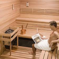 man relaxing in a sauna