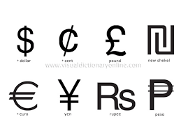Lots of currencies, via Merriam Webster Visual Dictionary online.