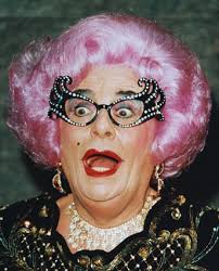Dame Edna mocks my tattoo